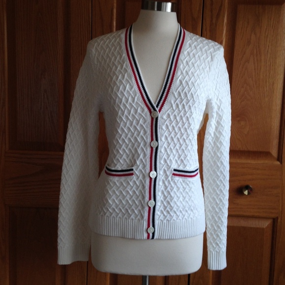 red pointelle cardigan